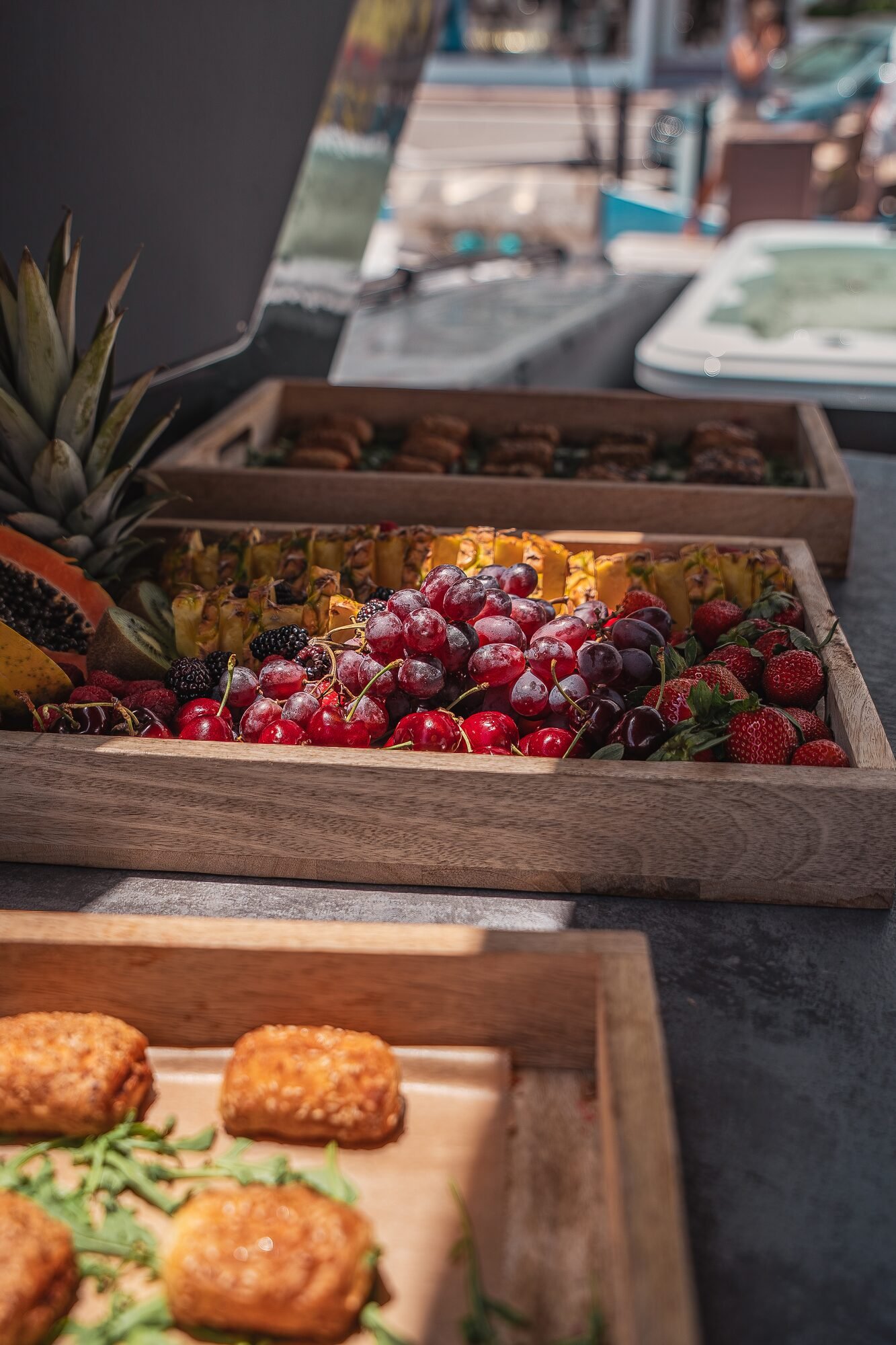 Fresh fruit and catering platters on board Happy Hour