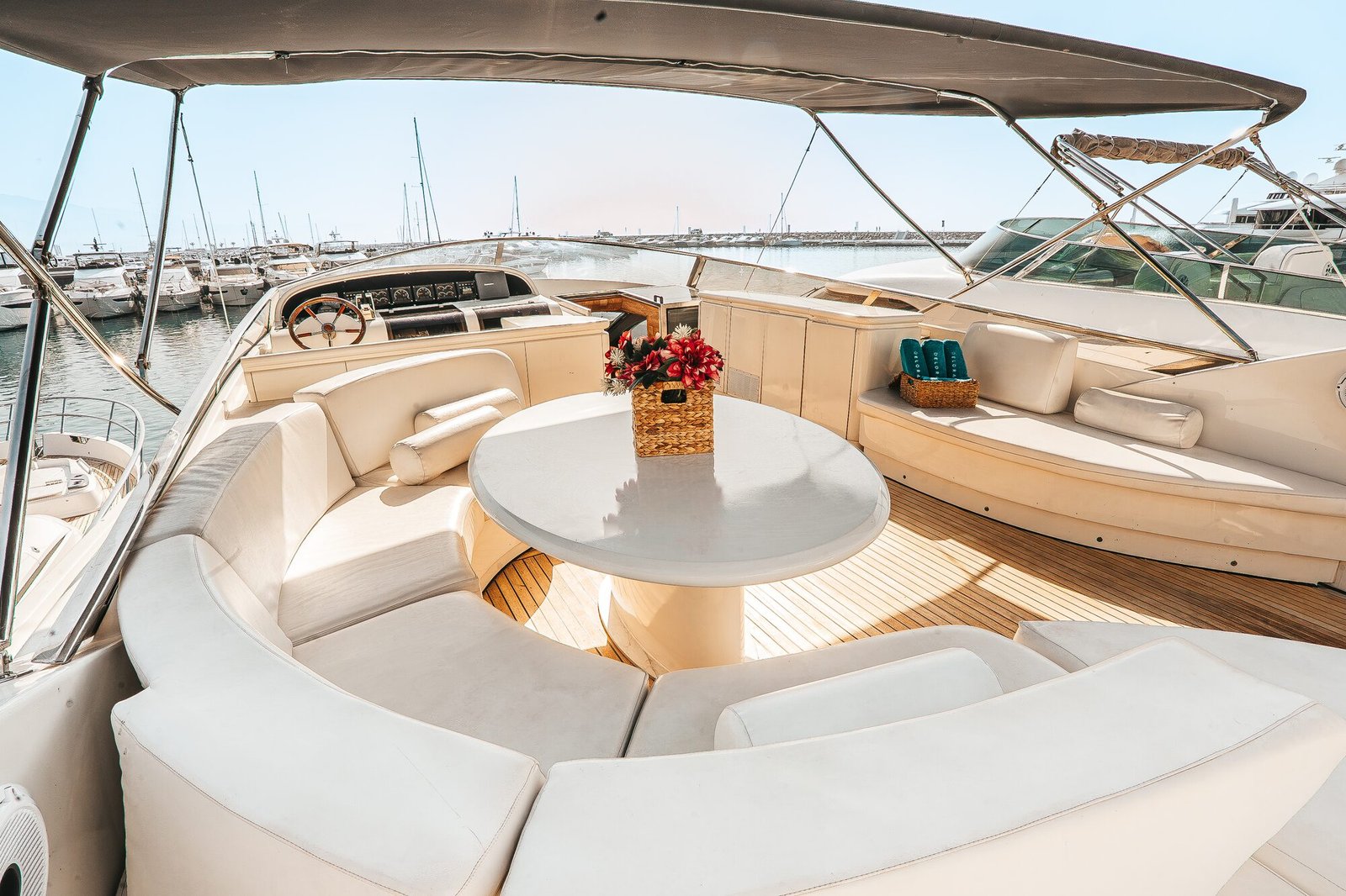 Bow lounge and sun pads aboard Antago 90 Venus