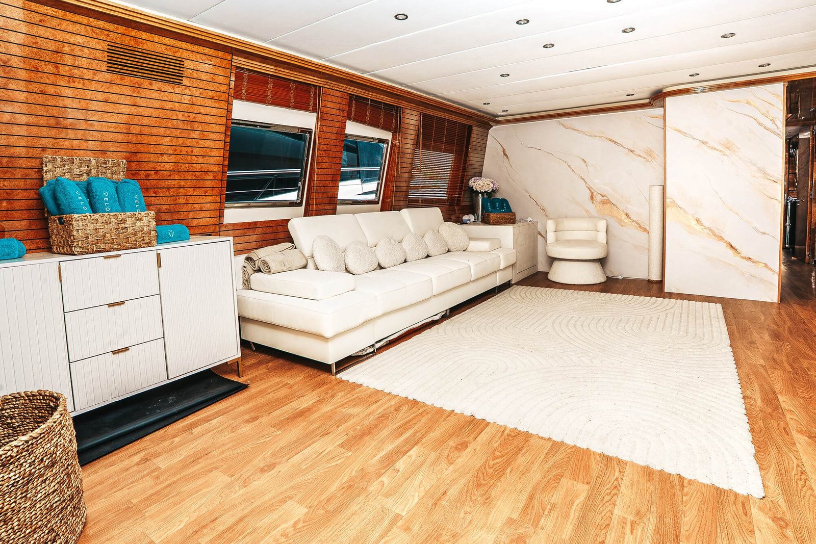 Interior salon aboard Antago 90 Venus
